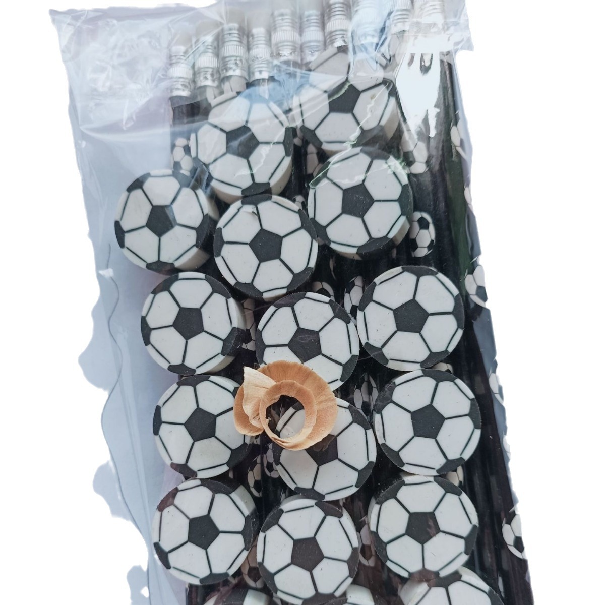 Balón de fútbol blanco y negro con borrador, juego de lápices con diseño de fútbol, lápiz 2B, suministro directo de fábrica.