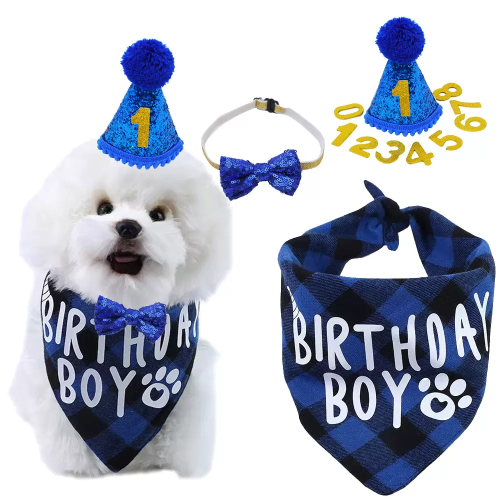 跨境专供宠物派对装扮套装狗狗生日围脖口水巾宠物生日三角巾