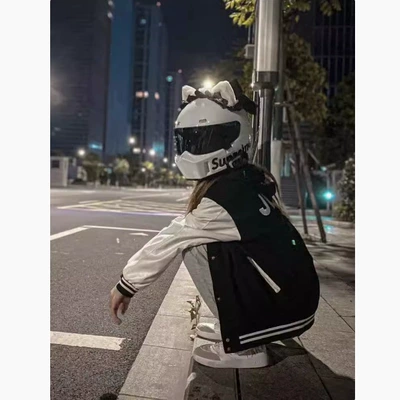 for girls, motorcycle female – Motosiklet dəbilqələri - no-helmet-white-ear-black-silk-lolita-headband-white-tail