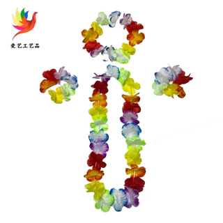 24对多彩花环套装 涤纶布戴脖子仿真花瓣花环 夏威夷热销花环套装