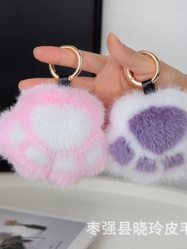 Visón piel garra de gato colgante bolsos peluche accesorios accesorios llaveros de automóviles colgante de piel dopamina
