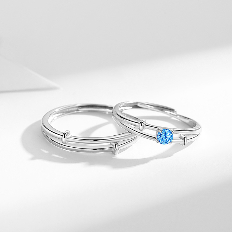 INS sentido del diseño Anillo de pareja de plata esterlina 925 estrellas de doble capa se acompañan y aprecian el anillo con el Diamante Azul Regalo del día de San Valentín