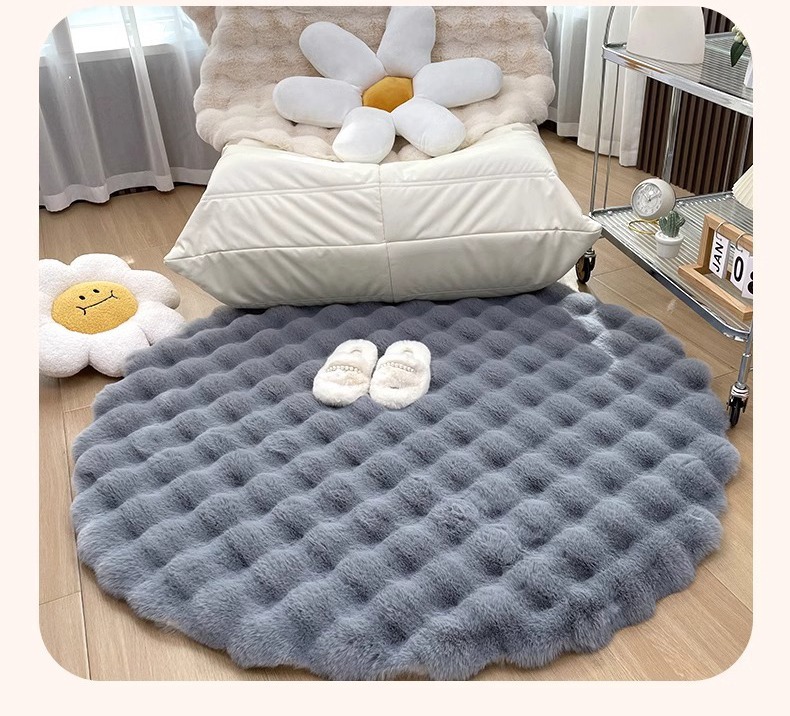 Carpet Cream Style Round Thickened Rabbit Plush Floor Mat Living Room Lazy Sofa Round Mat Bedroom Dresser Chair Mat