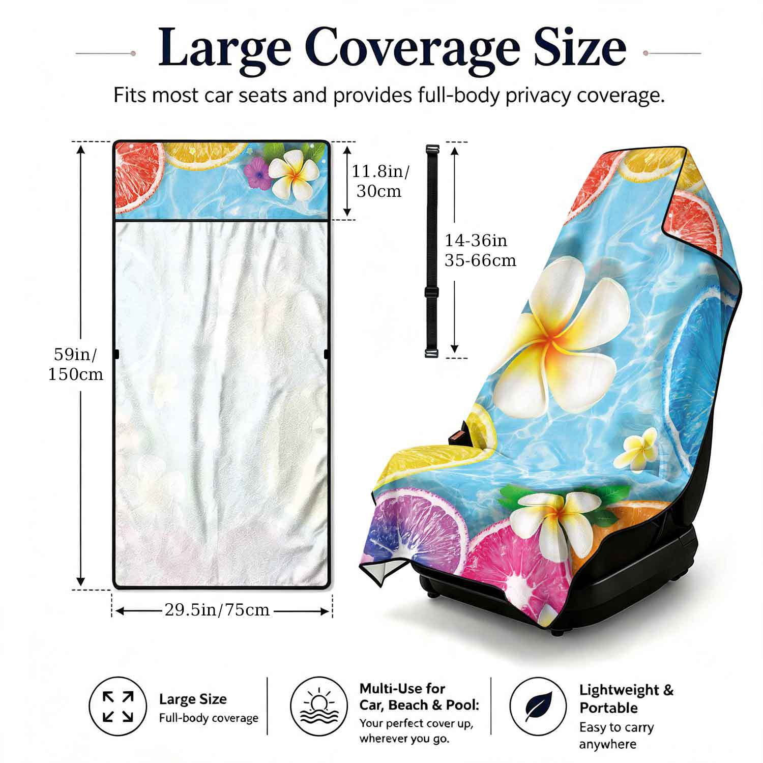 Printed bath towel and car seat cover 2-in-1, ultra-fine fiber outdoor beach and car dual-use universal seat cushion