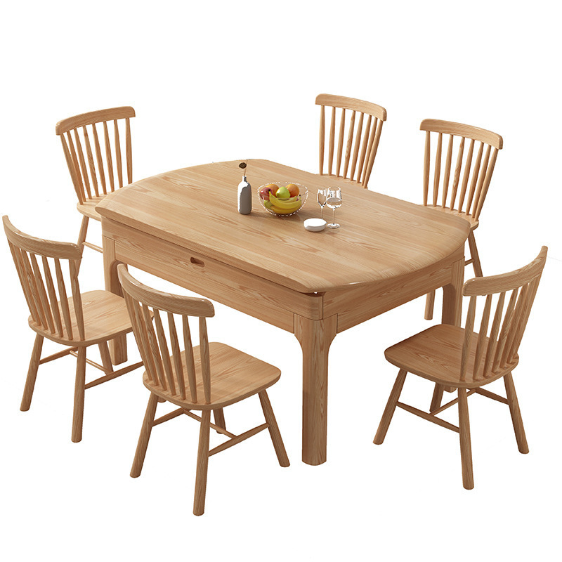 Mesa de comedor de madera de cera blanca nórdica hogar plegable retráctil mesa cuadrada y redonda de doble uso moderna mesa de comedor minimalista y combinación de silla