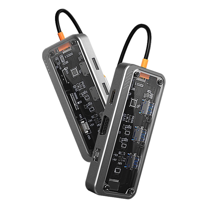 Transfronterizo popular transparente 10-en-1 tipo-c estación de acoplamiento USB hub Hub convertidor de la computadora muelle de expansión