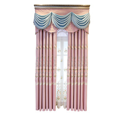 Wholesale Simple European Relief Embroidered Flower Curtains Window Gauze Warm Wedding Room Pink Girl's Master Bedroom Cotton Lined Full Blackout