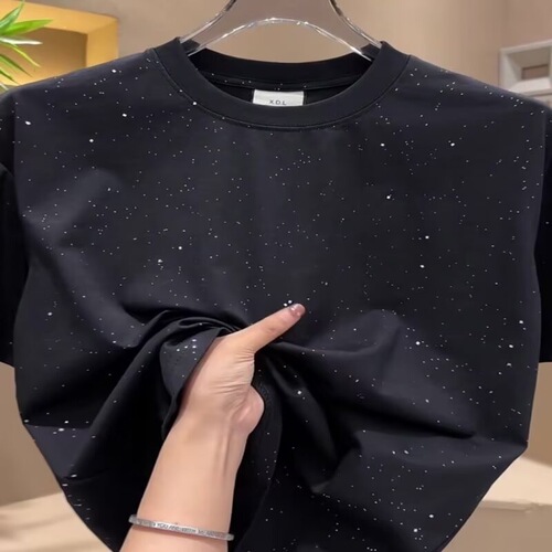Youth all-match summer American trend fashion brand casual starry sky short-sleeved sequined round collar all-match T-shirt men