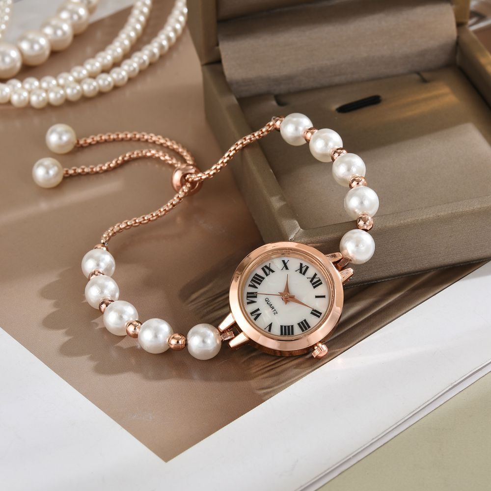 Reloj de cuarzo de ajuste libre perezoso, reloj de mujer, temperamento de nicho, lujo ligero, pequeña perla, reloj de pulsera romana, reloj de mujer