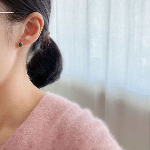 S925 sterling silver plated 14K gold emerald zircon stud earrings oval shape light luxury retro temperament earrings for women