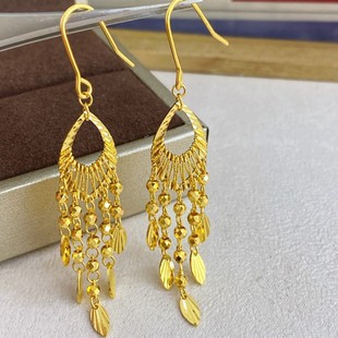 Shuibei Gold Showroom In-Stock 5g Gold Earrings National Trend Earrings Pure Gold 999 National Style Earrings Authentic Ear Thread