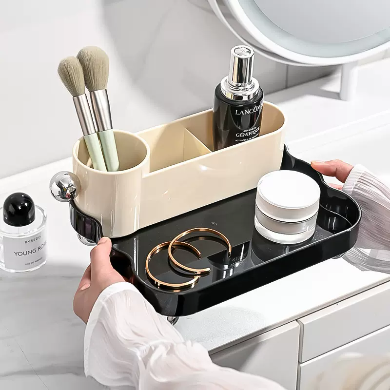 严选电镀拼色化妆盒双层分格口红首饰盒整理盒桌面化妆品收纳盒