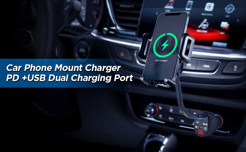 The New Car Mount Supports Digital Display Car Charger, 2Usb 36W Fast Charging Car Charger, Navigation Phone Holder