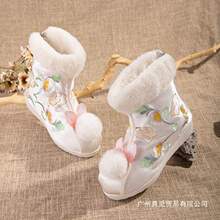 古风靴子秋冬新款国风汉元素加绒四季短筒靴可爱兔子保暖雪地靴女