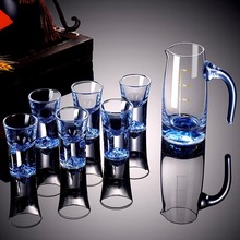 家用蓝色冰山杯分酒器小酒杯套装烈酒盅一口杯子弹杯二两酒具雅聚