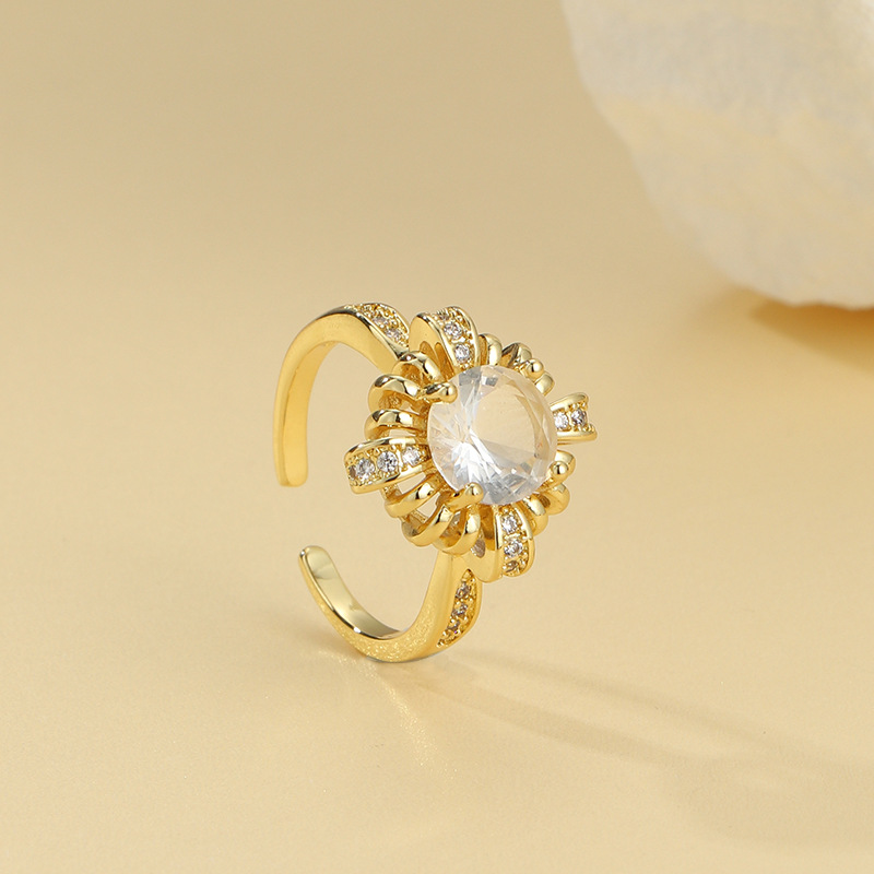 Simple Style Geometric Copper Inlay Zircon Open Ring 1 Piece