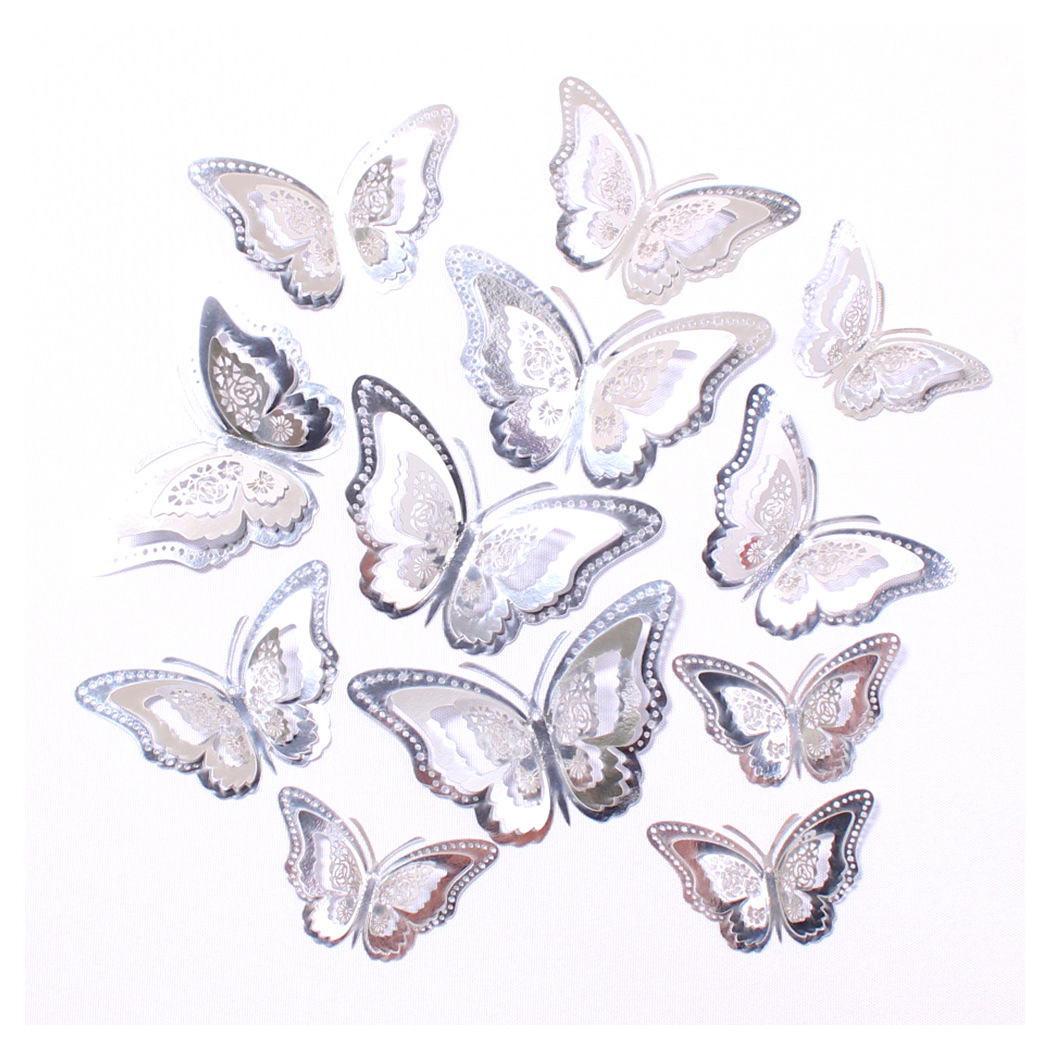 Fábrica al por mayor 12 pegatinas de pared de mariposas huecas hogar festivo decoración navideña decoración mariposa tridimensional 3D