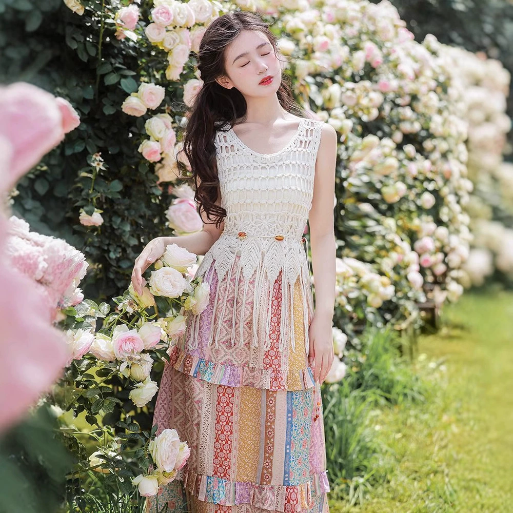 Юньнаньская дорожная одежда, женская одежда, Синьцзян, Тибет, блузка с вырезами, платье с кисточками в этническом стиле, летний женский костюм, летний