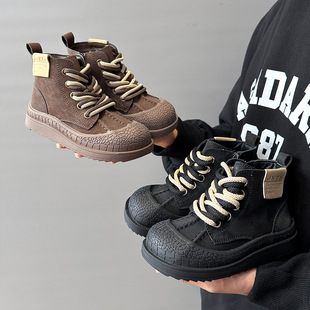 Children's Boots 2025 Autumn and Winter New Style Boys' Anti-Slip and Anti-Kick Fleece-Lined Cotton Short Boots Korean Style Girls' Single Boots