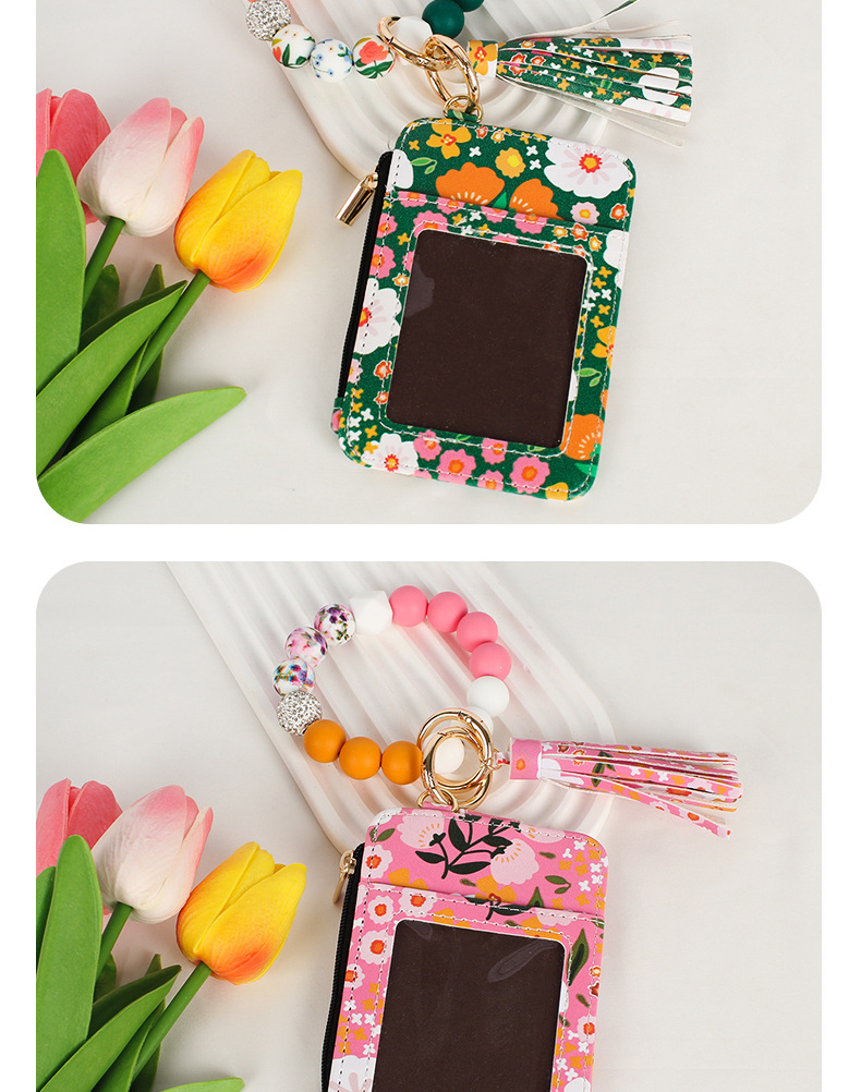 Pu Leather Material Flower Pattern All Seasons Season Unisex Gender Pastoral Style Unisex Flower Pu Leather Zipper Card Holders