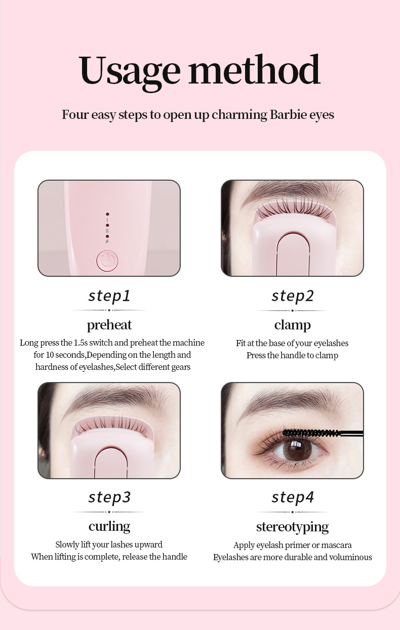 Cross-Border Wide-Opening 5th Generation Electric Heated Soft Rubber Eyelash Curler Long-Lasting Styling Universal Curling Portable Eye-Fit Type Beginner Recommended