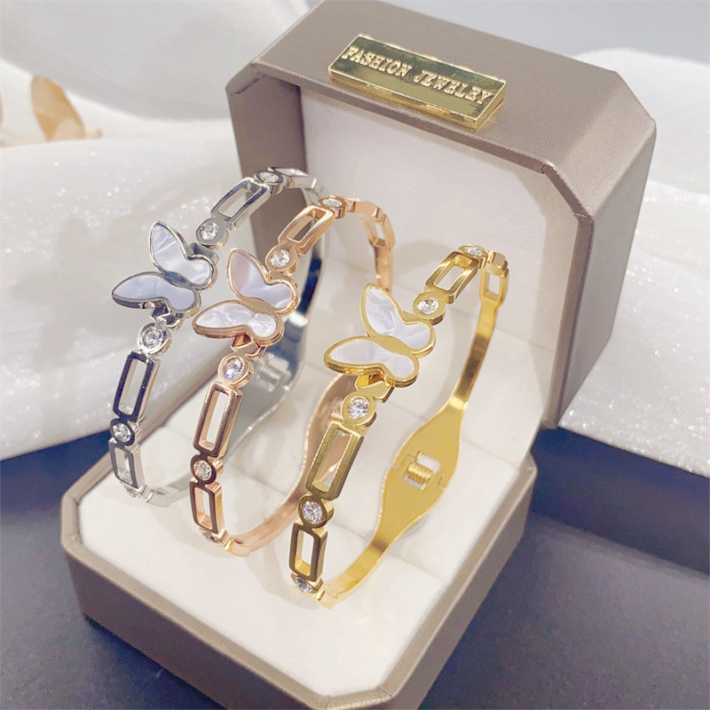 15g Weight Zircon Inlay Material Fashion Butterfly Titanium Steel Plating Zircon Bangle