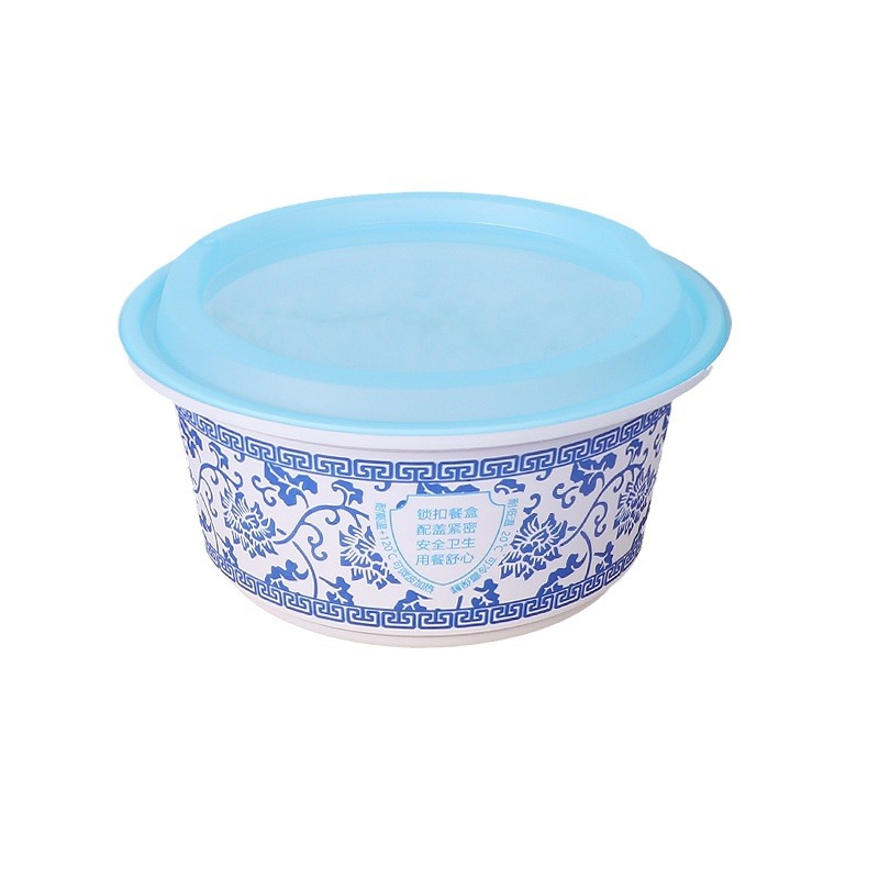 Caja de almuerzo desechable redonda de plástico 1360ml antirrobo caja de embalaje de comida rápida engrosada cerradura redonda tazón con tapa de grado alimenticio