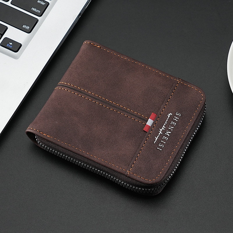 Cartera de hombre transfronteriza corta 2025 nuevo empalme juvenil simple tres plegables cartera multifuncional cremallera cambio
