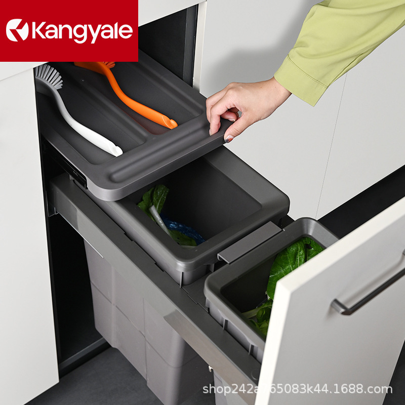 Kitchen Cabinet Embedded Trash Can under Sink Storage Bucket with Lid Hidden Built-In Double Bucket Classification Garbage Kitchen Cabinet Embedded Trash Can under Sink Storage Bucket with Lid Hidden Built-In Double Bucket Classification Garbage