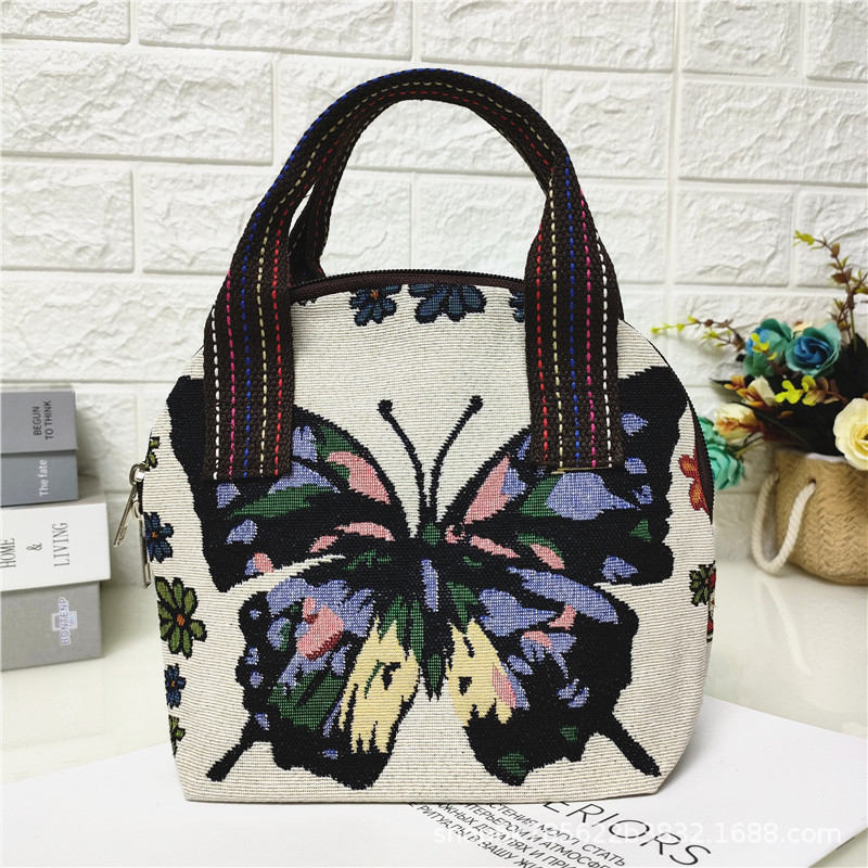 2024 nuevo color de doble cara de dibujos animados de punto bolsa de lona textura de comercio exterior mamá bolsa de compras monedero móvil