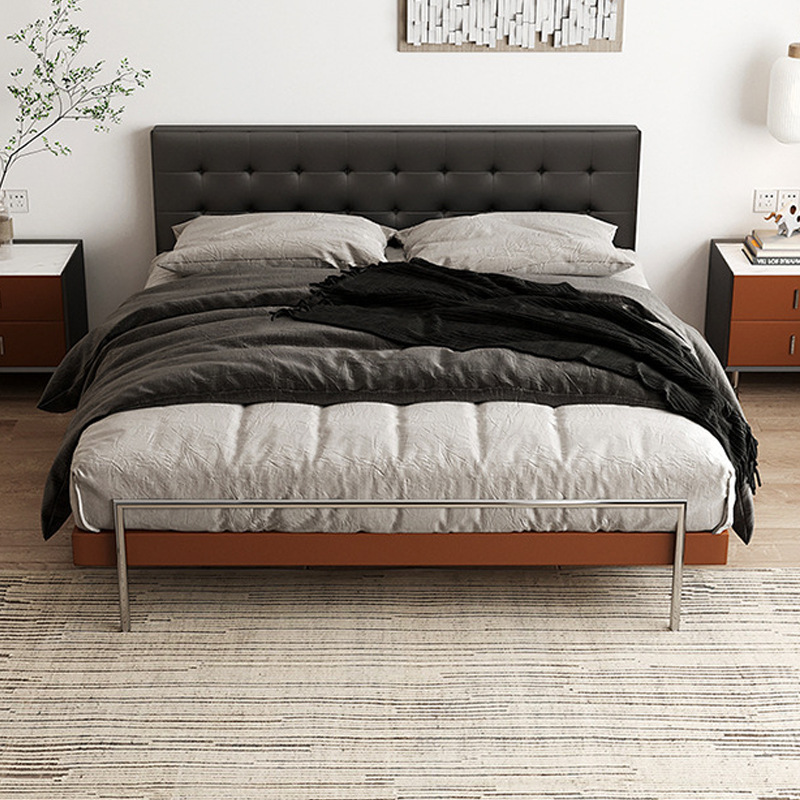 Pequeño apartamento cama de cuero nórdico simple y moderno retro suave cama principal cama de matrimonio cama doble de cuero de 1,8 m