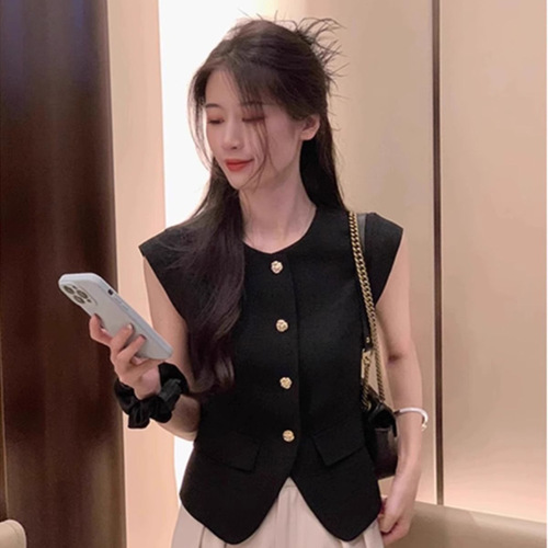 Black Little Black Dress Style Vest Jacket for Women, Summer 2025 New Arrival, Stylish Outerwear, European Style Tank Top Vest
