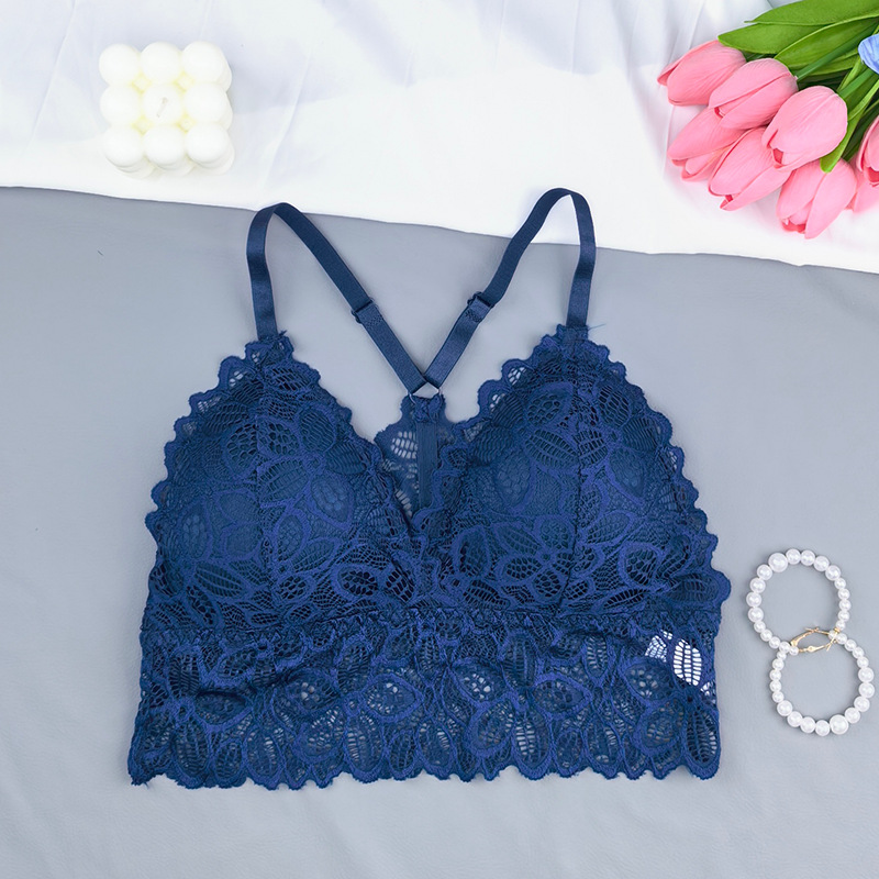 bordado de encaje transfronterizo chaleco bras francés sexy envuelto en el pecho base sin anillo de acero para limpiar el pecho ropa interior de mujer