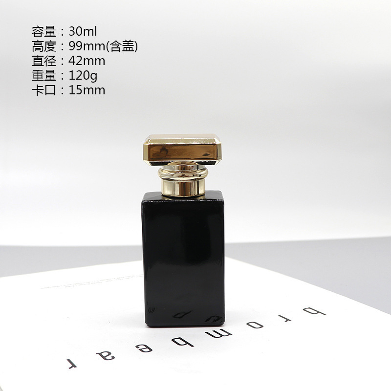 Botella de perfumes de bayonet negra mate botella de pulverización de presión cuadrada botella de cosméticos muestra pequeña botella de embalaje de vidrio botella vacía en stock