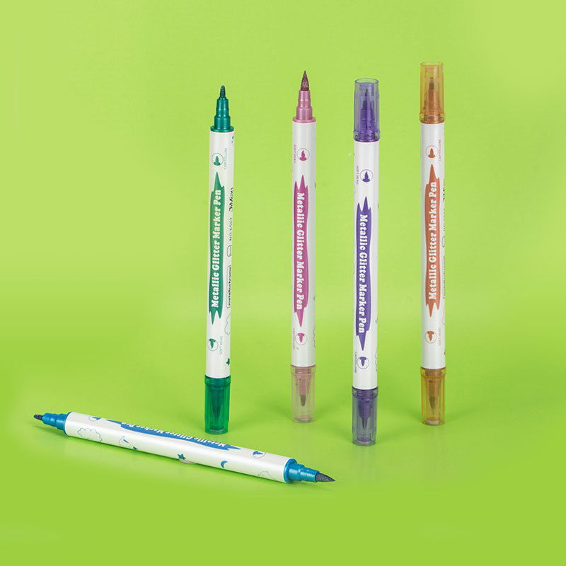 Marca de doble cabeza de metal color suave cabeza de la pluma cuenta de la mano pluma de productos genuinos arte pluma de alto brillo escritura regular pluma de metal brillante de oro