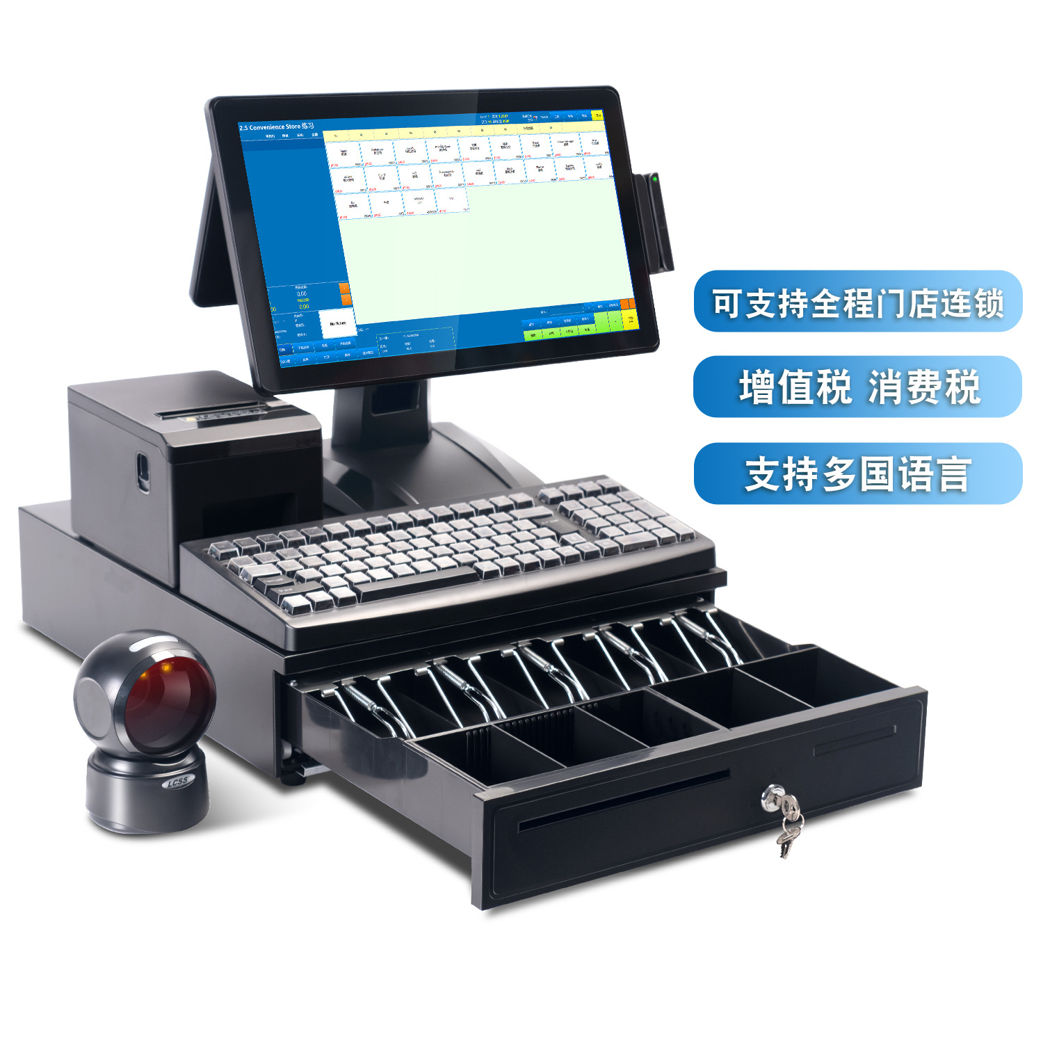 Exportación de comercio exterior POSSYSTEM SCASH REGISTER en el extranjero POSMACHINE Cajera registradora todo en uno