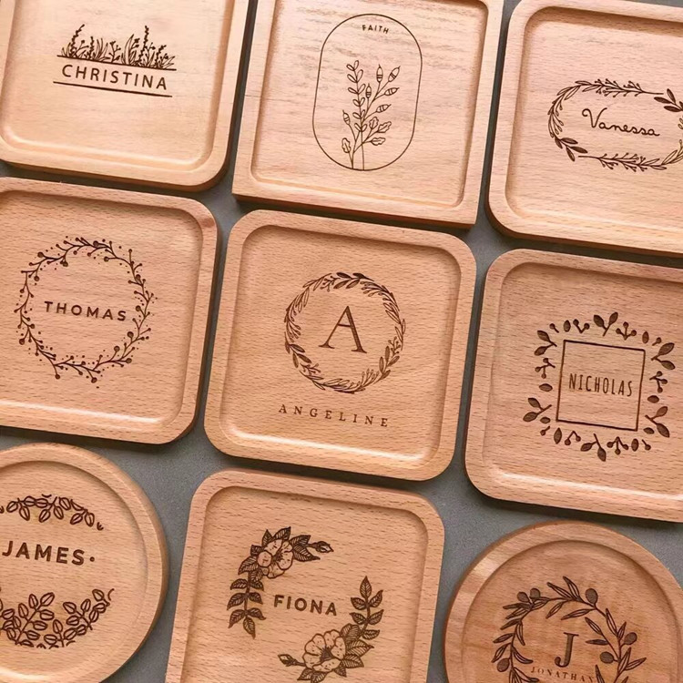 Posavasos de Madera Redondo con Logotipo Grabado con Láser, Estilo Americano, para Tazas de Café, Aislante, Estilo Japonés, Simple y Creativo