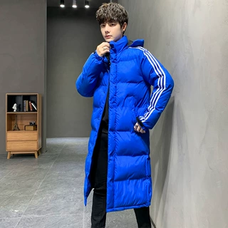 男士棉衣冬季新款韩版潮流中长款加厚羽绒棉服帅气棉袄三条杠外套