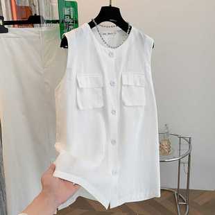 Actual Shot of Summer Clothes with a Complete Set of Light and Mature Linen Sleeveless Tops and Half-Length Skirts Two-Piece Suits for Women