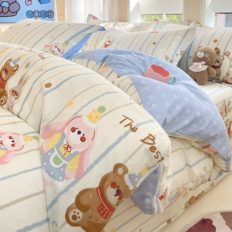 Cama de algodón de cuatro piezas 100 funda de edredón de algodón sábana dormitorio de tres piezas ropa de cama nueva 2025