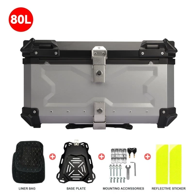 Aluminum Alloy — Motorcycle trunk - 80l-embossed-x-tail-boxsilver