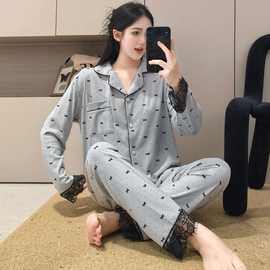 秋冬季新款时尚洋气舒适睡衣女蝴蝶结双长开胸女款德绒 M-2XL四码