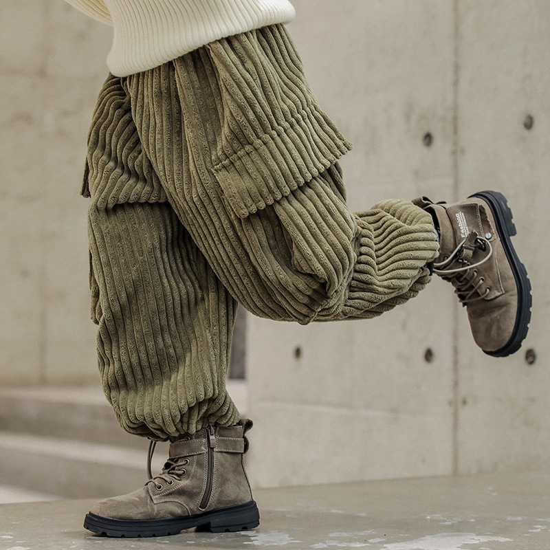 WZXSK 소년 CORDUROY 바지 가을과 겨울 큰 어린이 겨울 두꺼운 바지 새로운 어린이 기모 고정