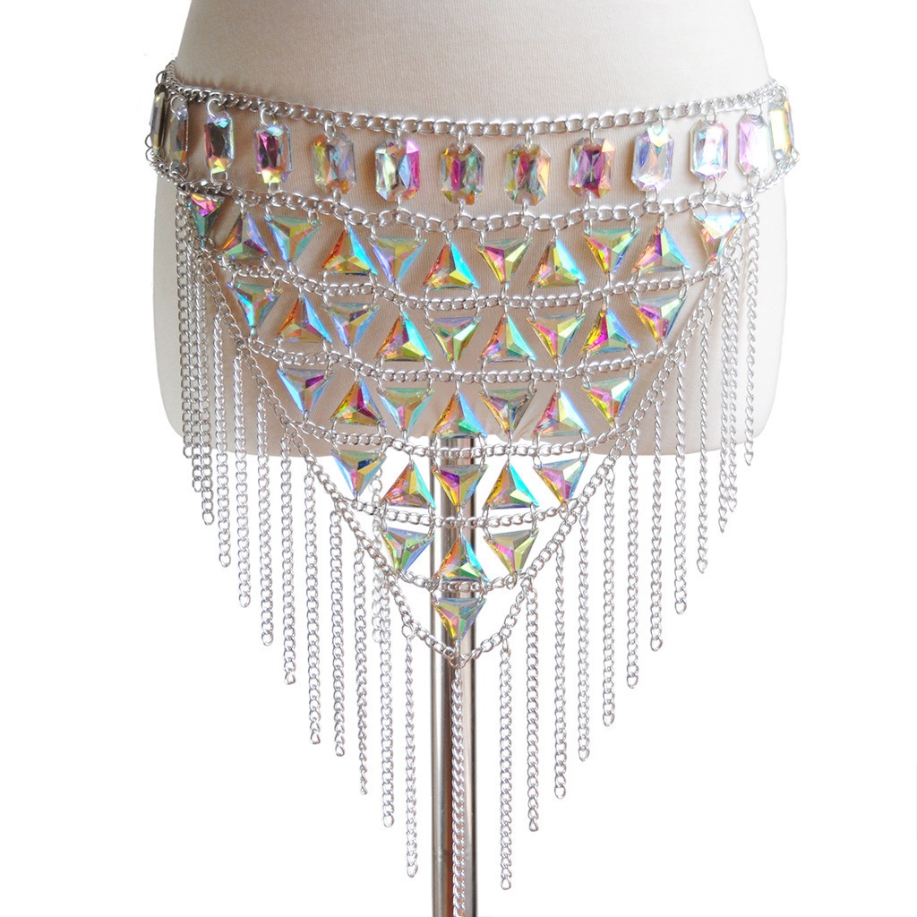 Cadena de Cuerpo Multicapa con Borlas Brillantes para Discoteca, Estilo Europeo y Americano, Joyería para el Pecho, Cadena de Cintura Sexy para Bikini de Playa