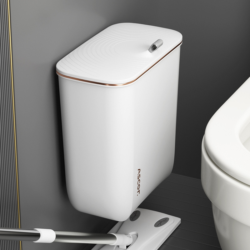 Household Trash Can with Lid, Wall-Mounted for Bathroom/Toilet, Light Luxury, High Aesthetic Value, Large Capacity for Living Room, Narrow Gap Waste Bin