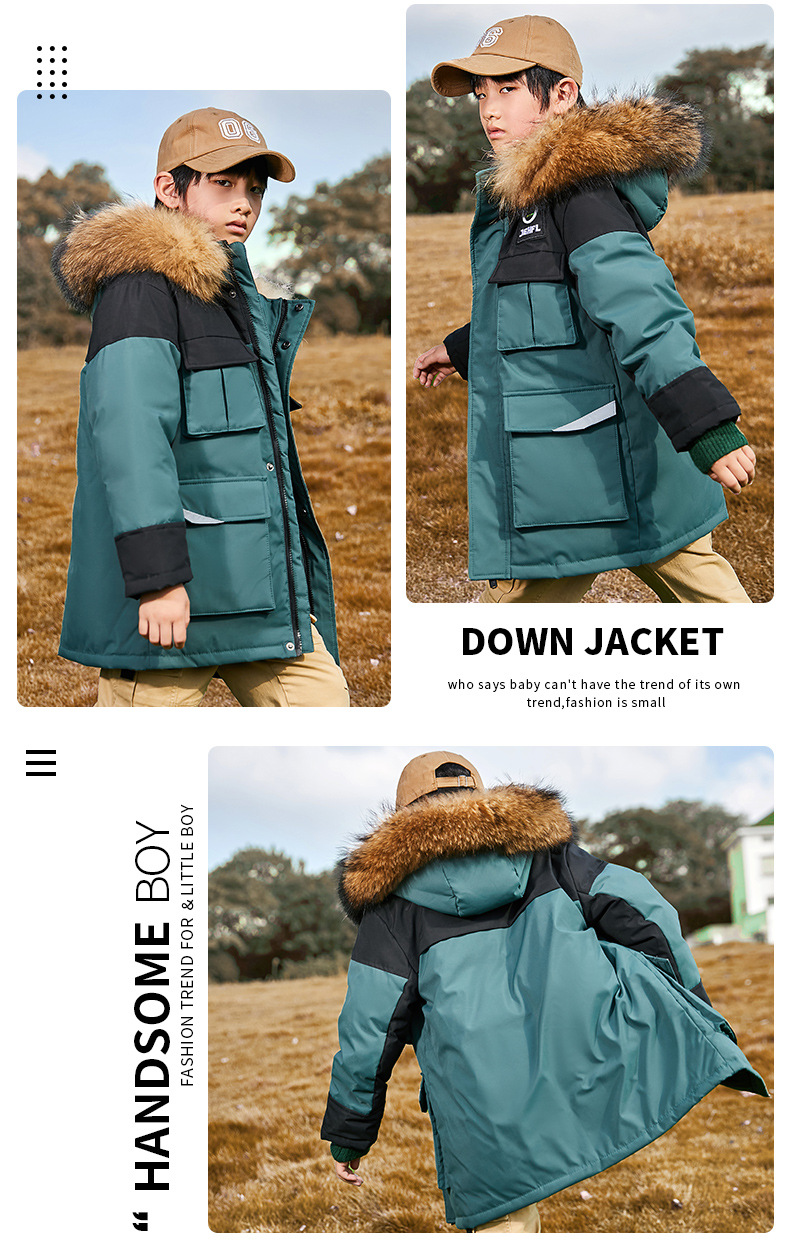 kid's clothing Children's down jacket for boys with long fur collar overalls and thick large children's coat for children_voghion.com