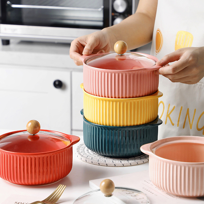 オーダーメイドの陶磁器のカップラーメンを加工して、家庭用のラーメンの碗の両耳のスープの碗の単一の学生の寮の茶碗の食器を持ちます。|undefined
