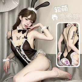 金宵情趣内衣性感兔女郎制服绑带开档连体衣套装诱惑镂空蕾丝套装