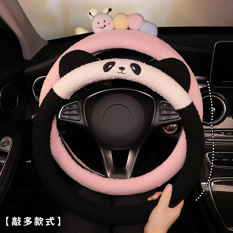 冬季毛绒可爱卡通女士汽车方向盘套 适用于大众ID3 ID4 ID6速腾