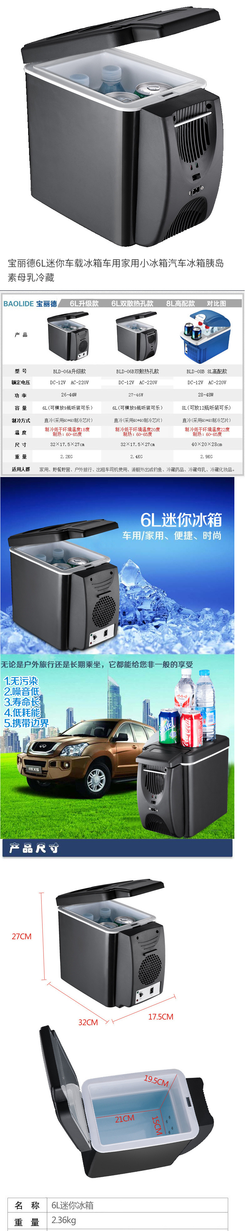 6L Mini Car Refrigerator for Car and Home Use, Dual Power Supply Mode